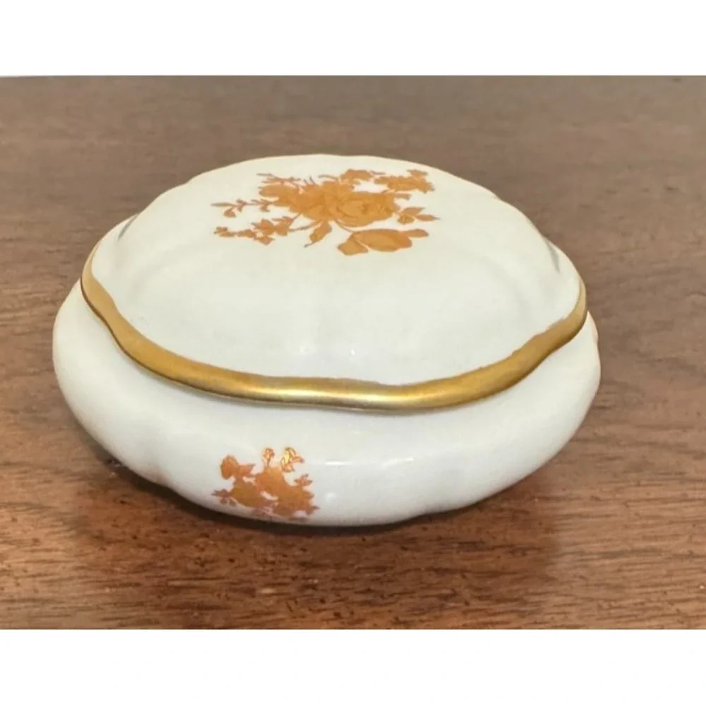Vintage Limoges France Porcelain Gold Rose Floral Dresser Trinket Box 3